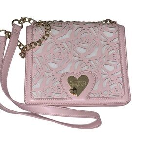 Betsey Johnson Pink Die-Cut Floral Heart Crossbody Bag